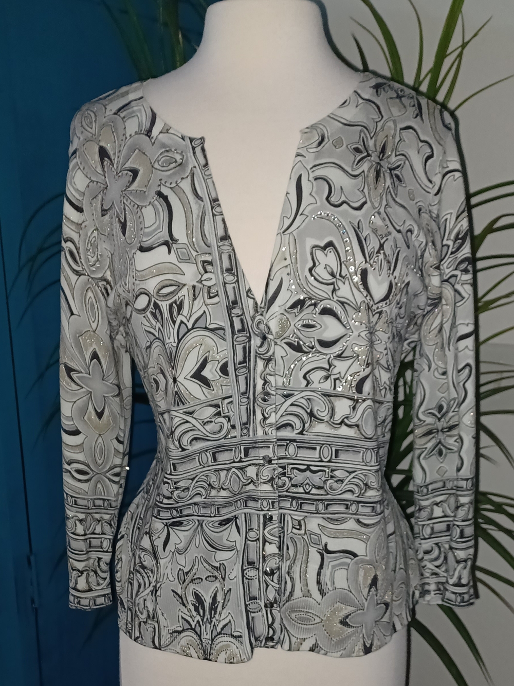 White House Black Market Black & White Printed Cardigan Sweater